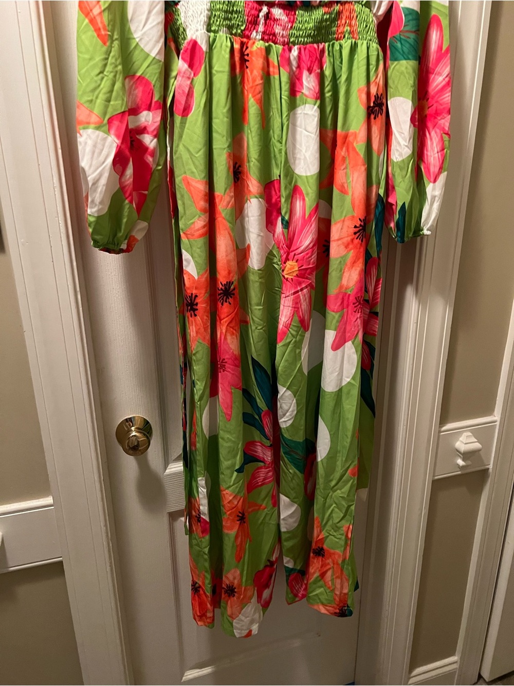 SHEIN Lime Green jumpsuit with Pink & Orange Floral Print - Picture 5 of 7